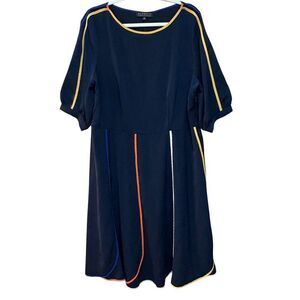 Eloquii Dress Womens 14 Navy Blue Midi Short Sleeve Colorblock Stripe Plus Size